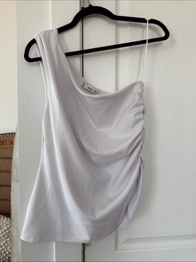 Mango Asymmetric One-Shoulder Ruched Camisole in white